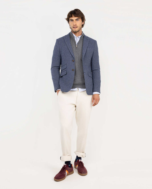 Americana Espiga Lana Azul