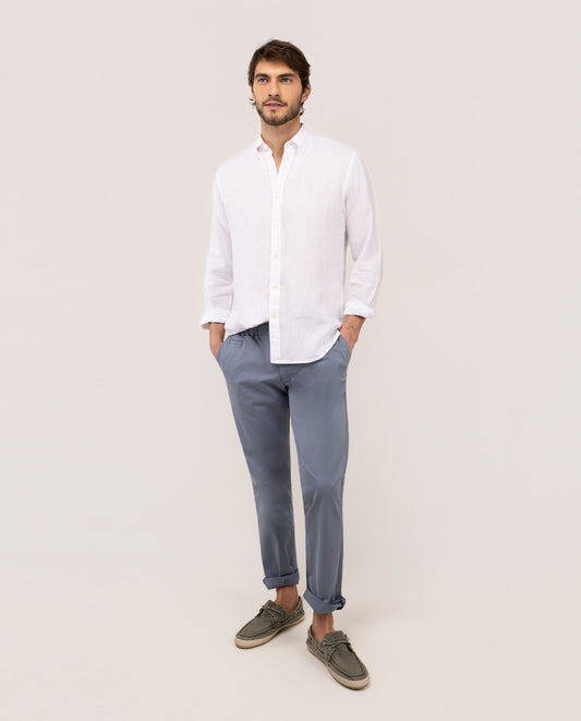 Camisa Lino Garment Dyed Button Down Blanco
