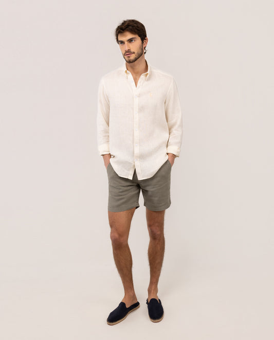 Camisa Lino Garment Dyed Button Down Beige