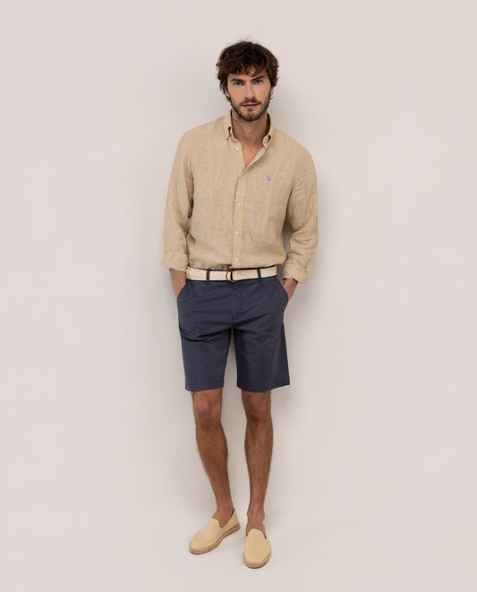 Camisa Lino Yale Button Down Naranja Lavanda
