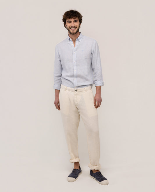 Camisa Lino Yale Button Down Celeste Crudo