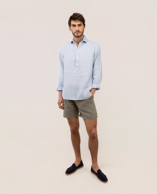Camisa Polera Lino Celeste