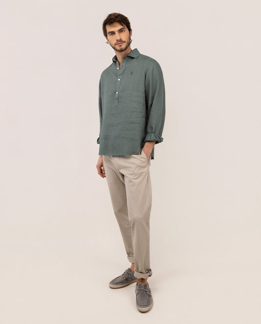 Camisa Polera Lino Verde Oscuro