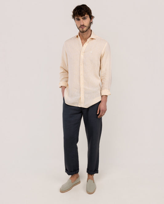 Camisa Lino Chambray Cuello Italiano Amarillo