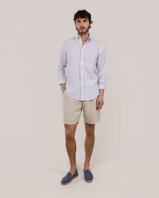 Camisa Lino Chambray Butcher Celeste