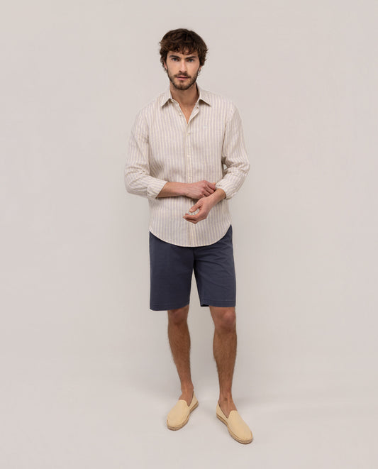 Camisa Lino Chambray Butcher Beige