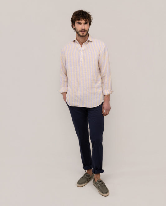 Camisa Polera Lino Raya Kodak Morado Naranja