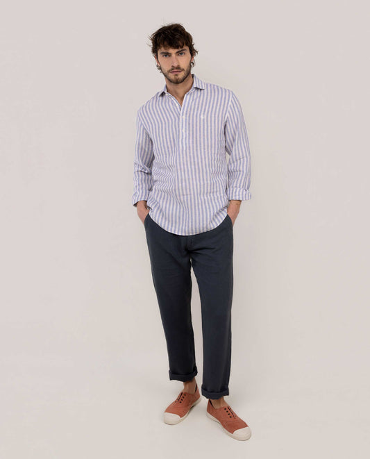 Camisa Polera Lino Raya Kodak Celeste Crudo