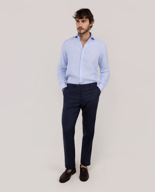 Camisa Lino Mil Rayas Celeste