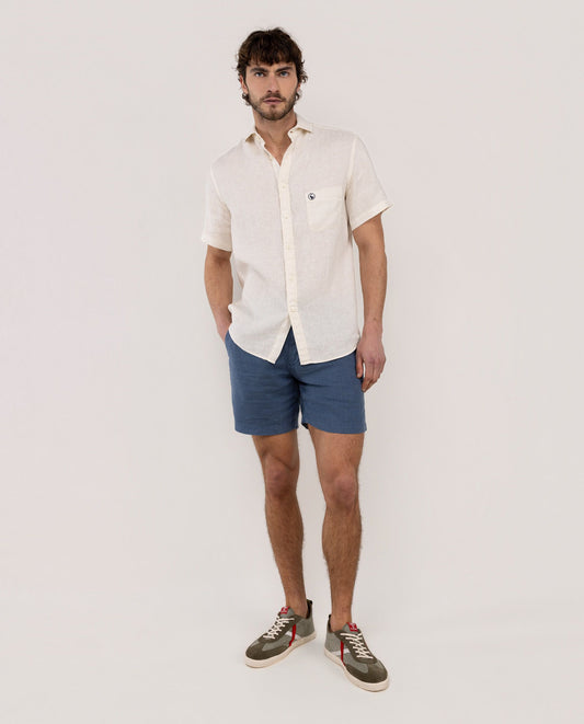 Camisa Lino Manga Corta Beige