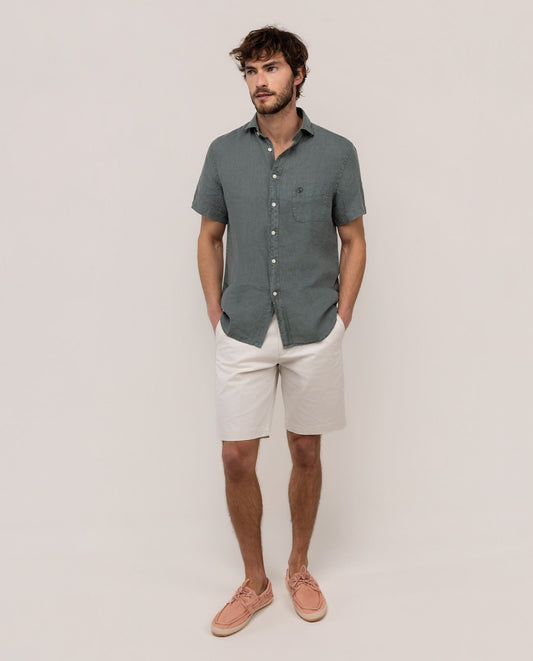 Camisa Lino Manga Corta Verde