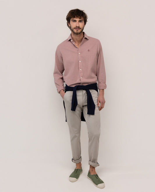Camisa Cuello Italiano Algodón Lino Rosa