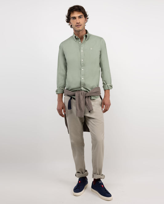 Camisa Garment Dyed Algodón Verde