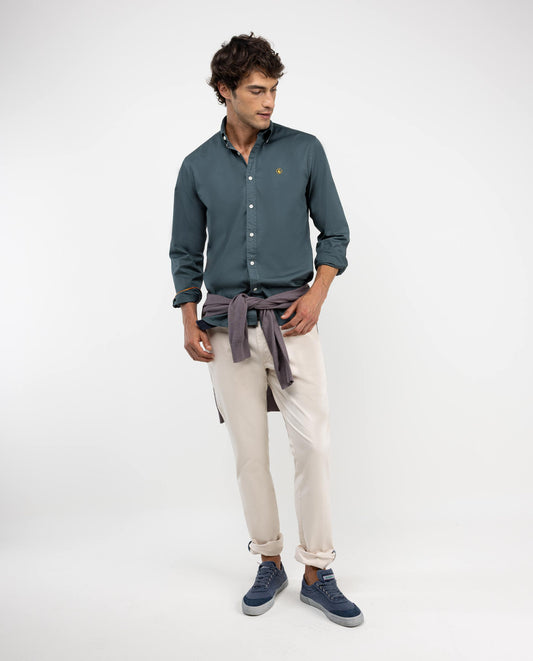 Camisa Garment Dyed Algodón Verde Oscuro