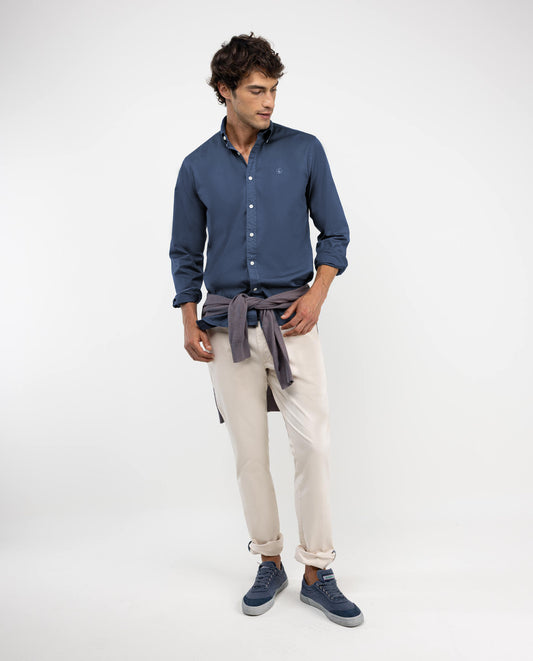 Camisa Garment Dyed Algodón Marino