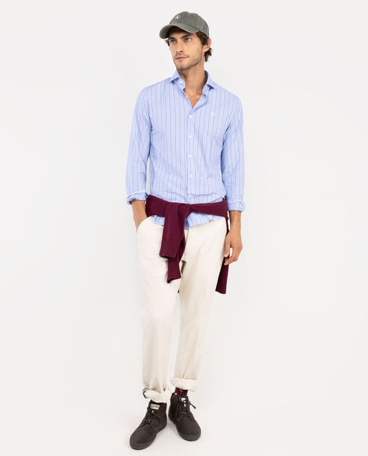 Camisa Back to Work Popelín Celeste Raya Azul