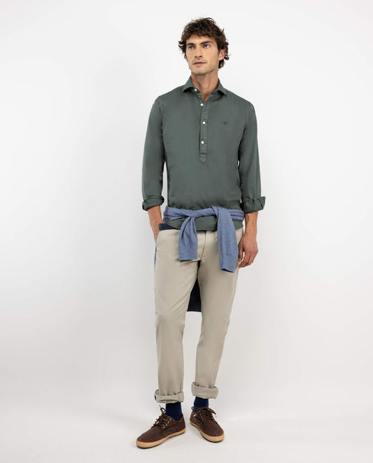 Camisa Polera Twill Garment Dyed Verde