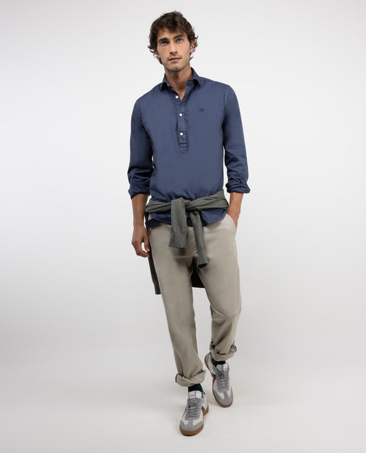 Camisa Polera Twill Garment Dyed Marino