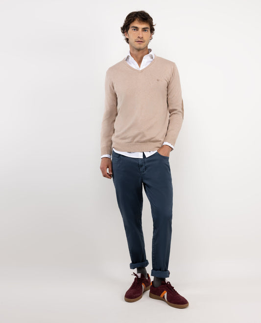 Jersey Cuello Pico Coderas Beige
