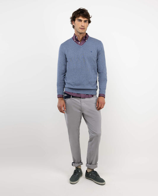 Jersey Cuello Pico Coderas Azul Medio