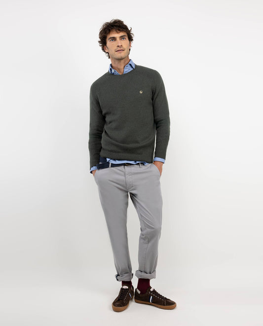 Jersey Merino Cuello Caja Verde Oscuro