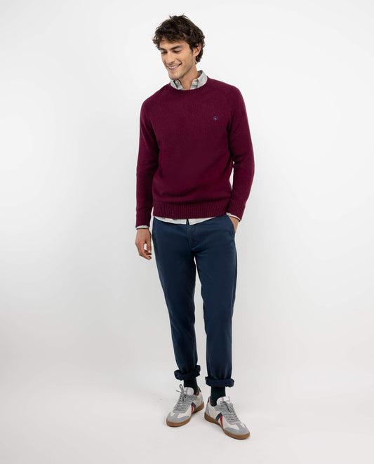 Jersey Merino Cuello Caja Granate