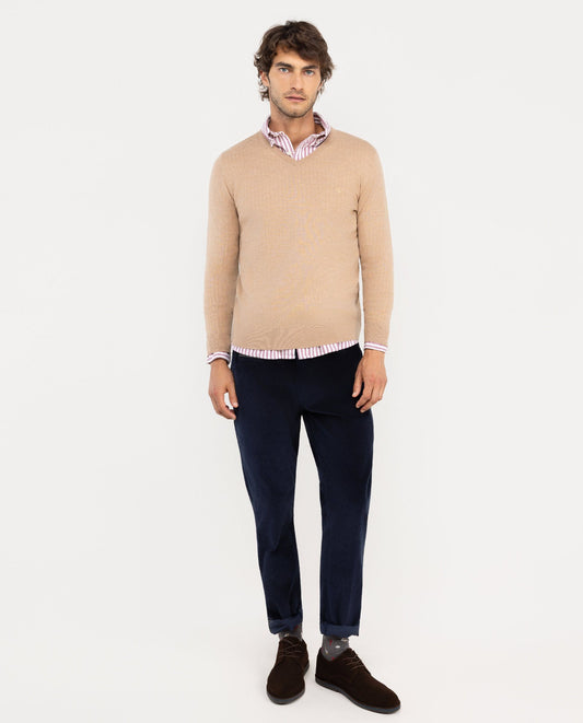 Jersey Cuello Pico Merino Beige
