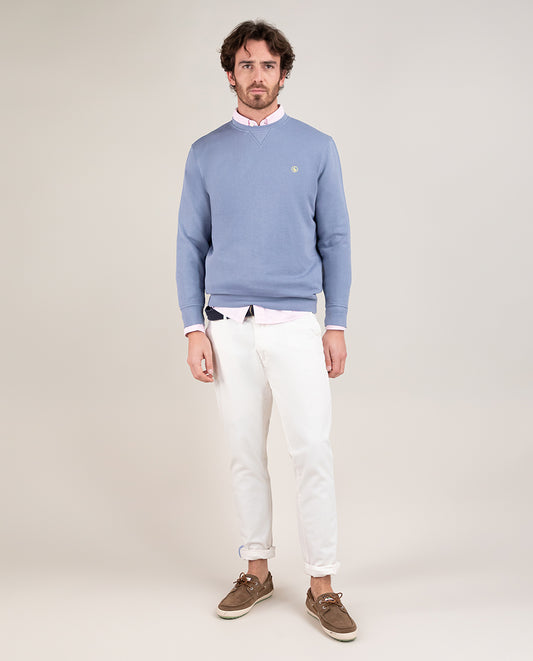 Sudadera Cuello Caja Garment Dyed Azul