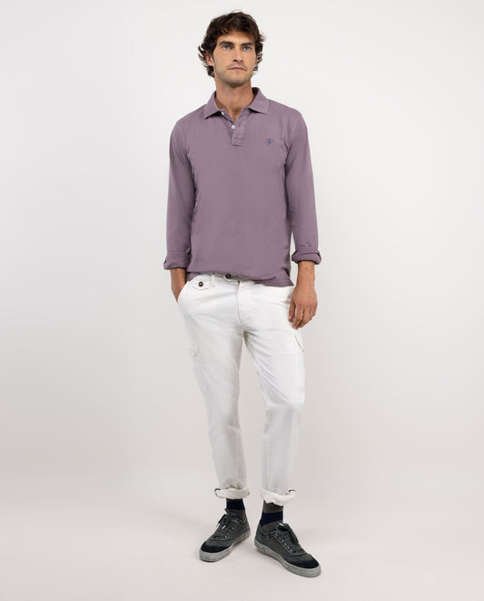 Polo Manga Larga Jersey Berenjena