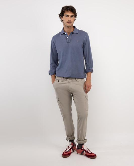 Polo Manga Larga Jersey Petróleo