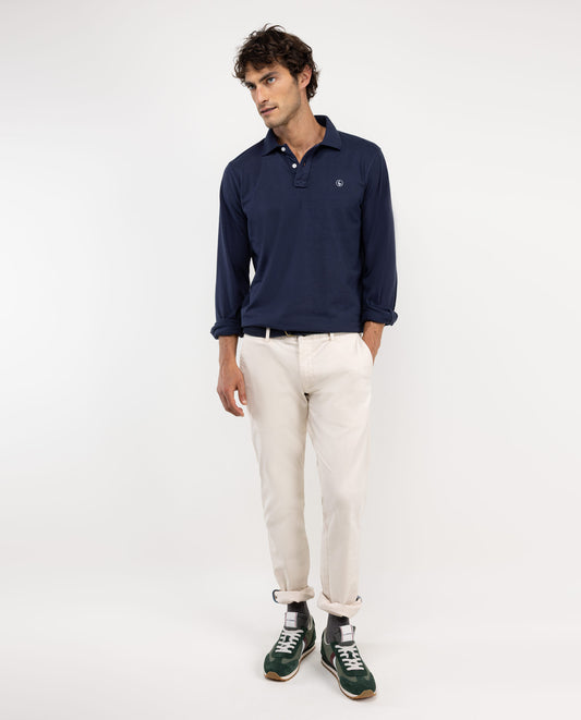 Polo Manga Larga Jersey Marino