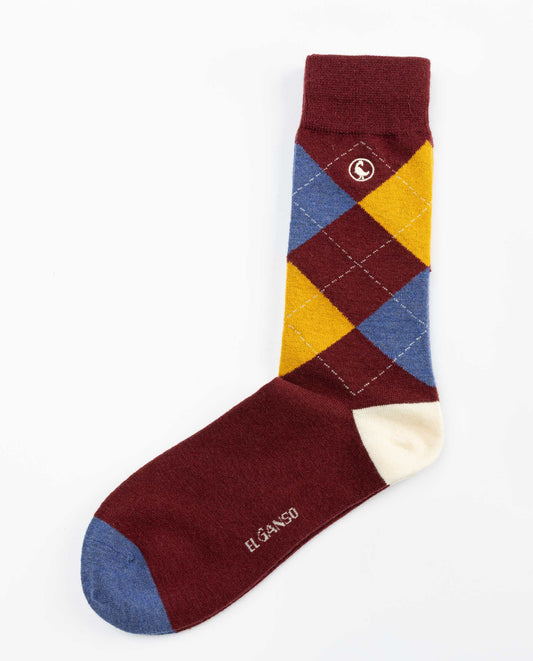 Calcetín Azul Rombos Lana