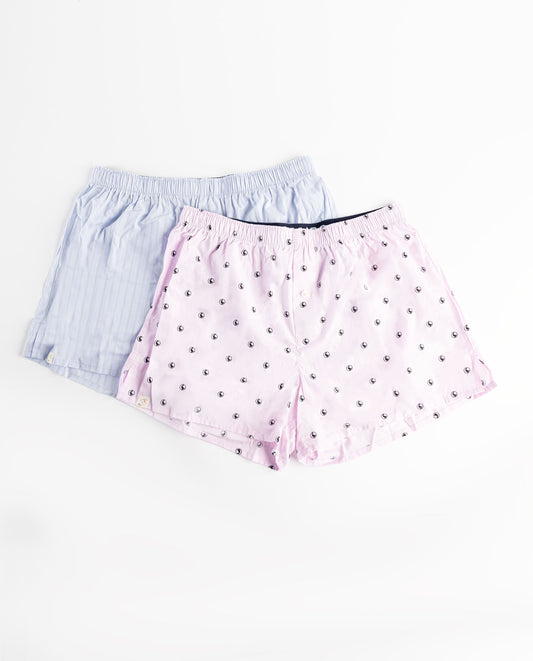 Pack Boxer Plana Liso Rosa Estampado Gansos Raya Butcher Azul