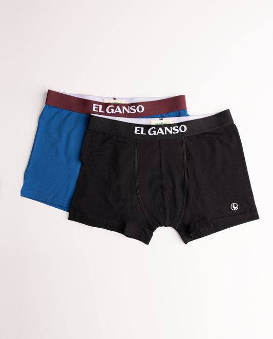 Pack Boxer Punto Liso Negro Granate Print Gansos