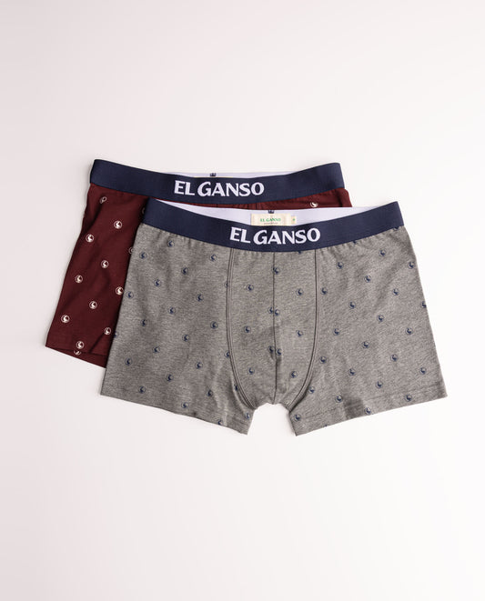 Pack Boxer Punto Liso Gris Melange Blanco Print Gansos