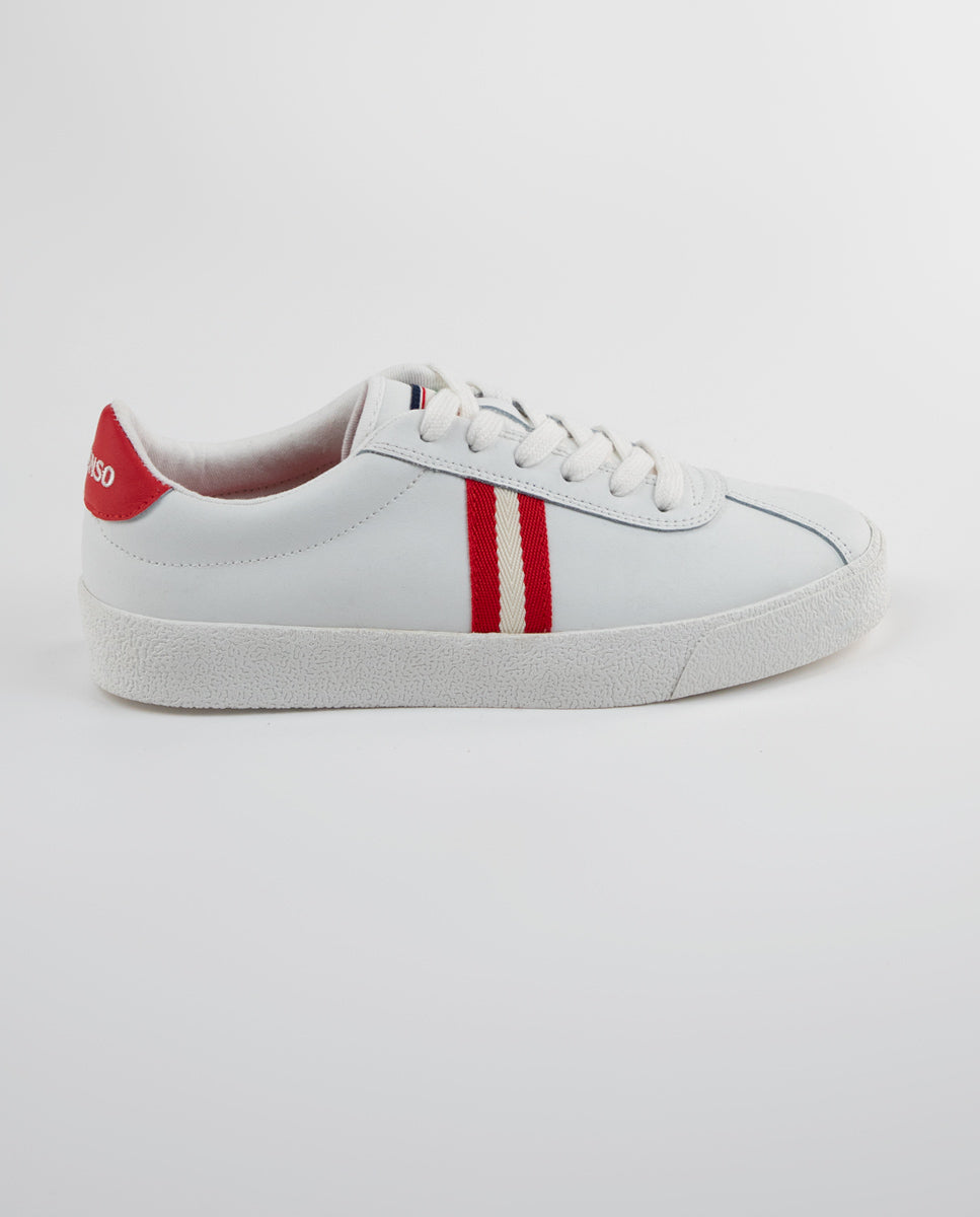 El Ganso Zapatilla Piel Blanca Cinta Roja 44 E01B1B Rojo